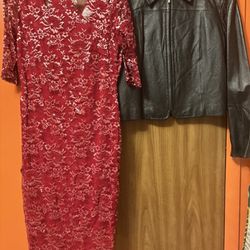 Red Dress And Black Genuine Leather Jacket