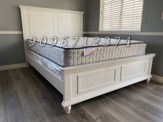 Queen White Alina Transitional Bed w. Ortho Mattress Included
