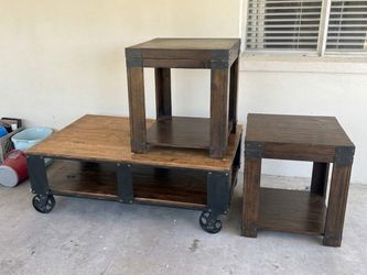 Western Wood and Metal 3-Piece Table Set
