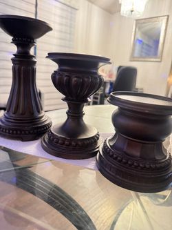 Set of 3 Dark Brown Pillar Candle Holders