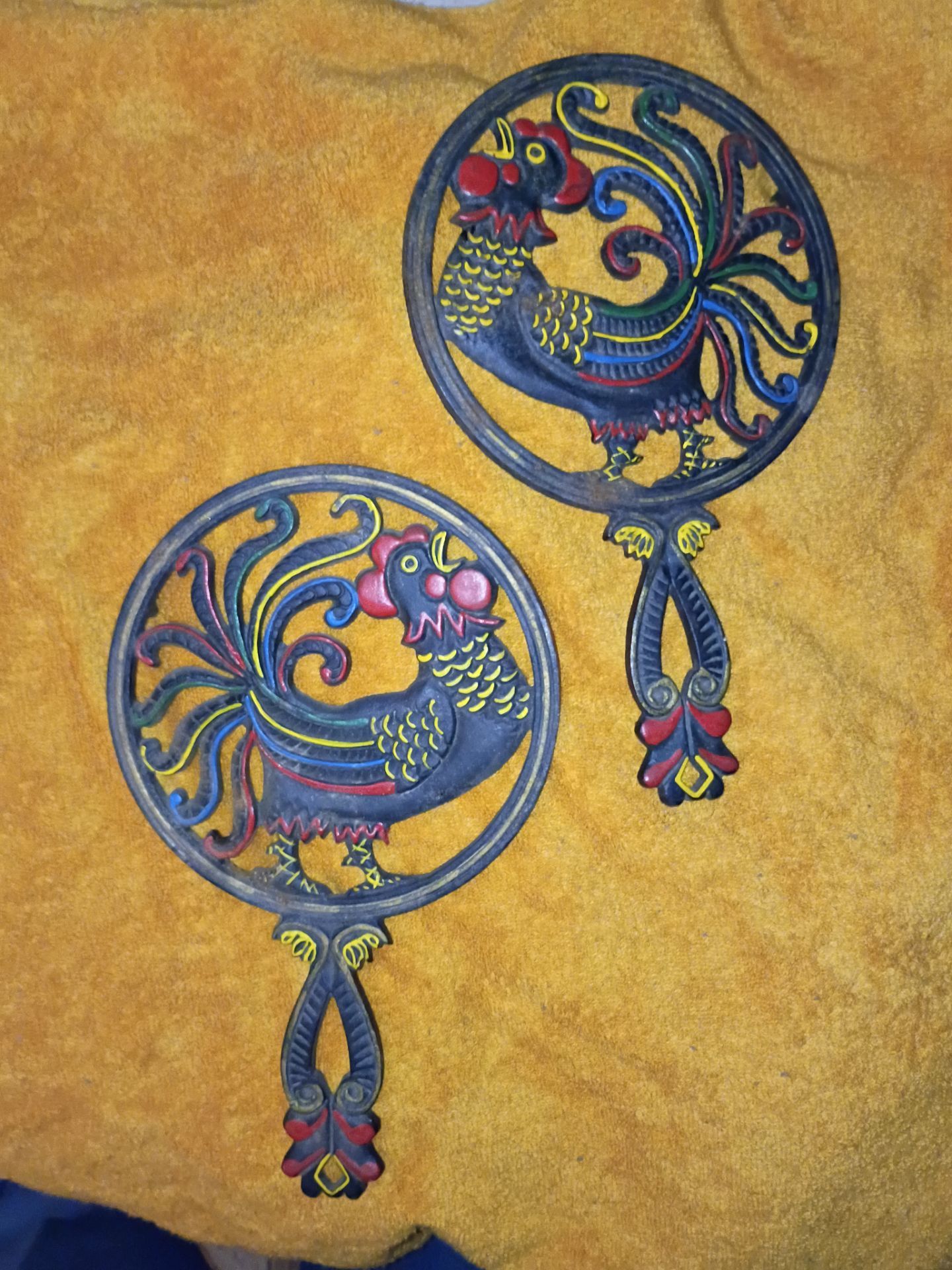 Pair of Hand-Painted Rooster Tricets