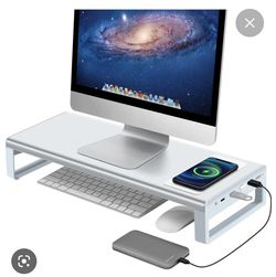 Brand New  Vaydeer Aluminum Monitor Riser Stand - With 4 USB Chargers.