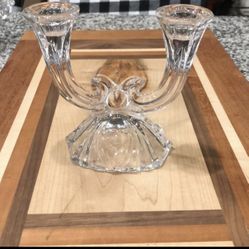 Vintage Double Taper Crystal Candlesticks Holder Art Deco Clear Glass