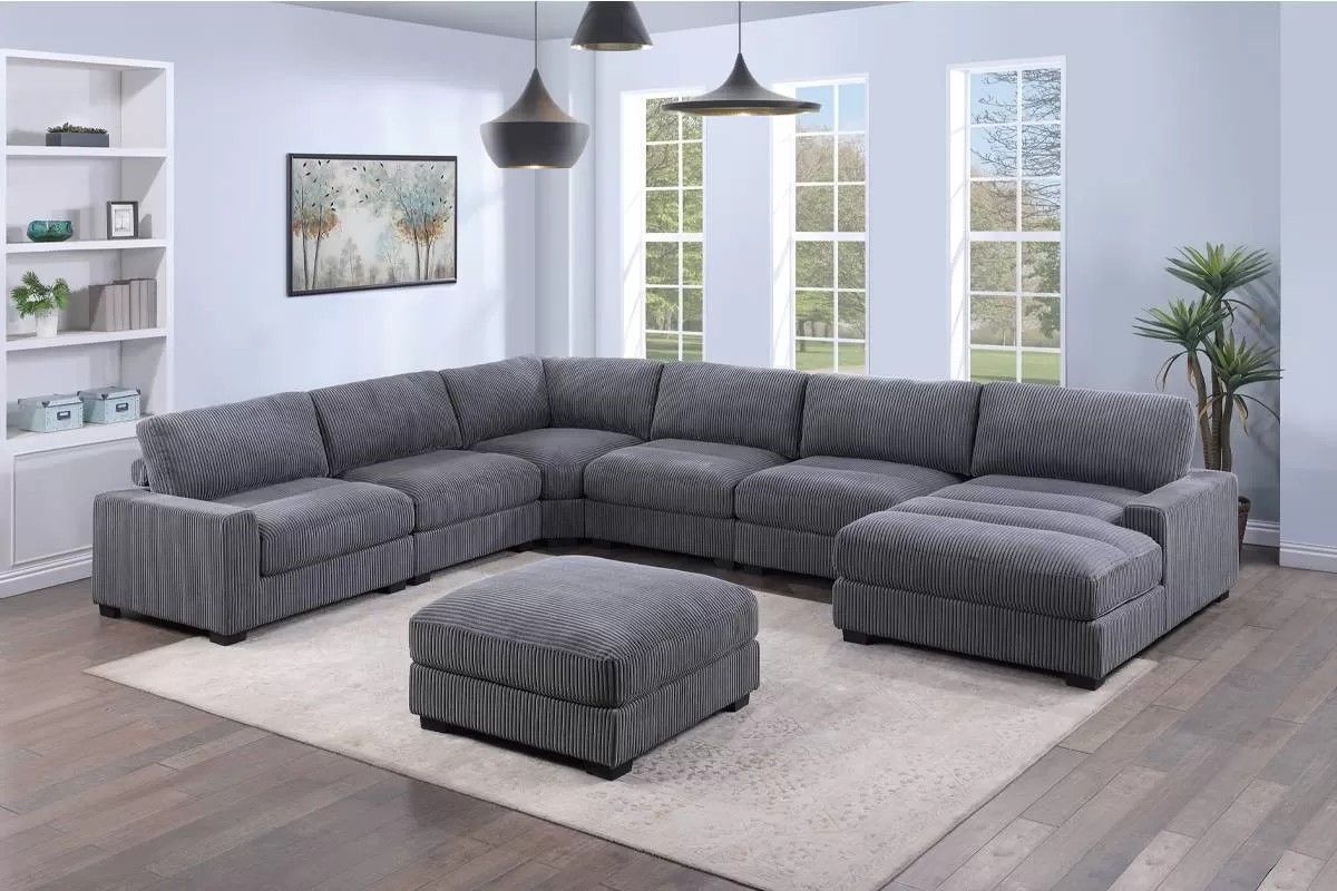 Brand New Grey Super Modular Sectional Sofa w Ottoman
