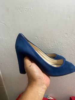 Prada Blue Suede Block Heel Peep Toe Pumps Size 40 Authentic