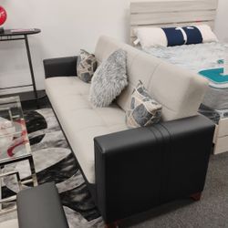 Reclining Sofa Bed Fabric N Leather 