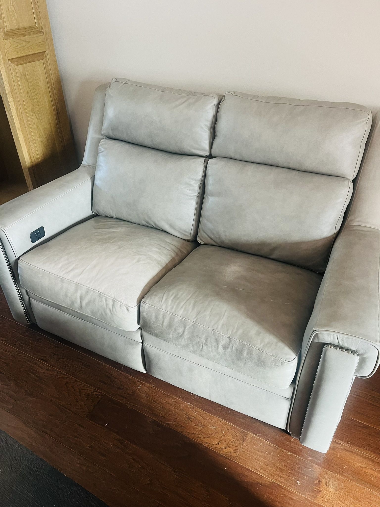 Grey Leather Recliner Love Seat