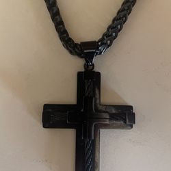 22 Inch Black Stainless Box Chain With Cross