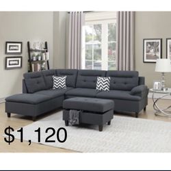 Gorgeous 3 Piece Sectional and Ottoman with Storage