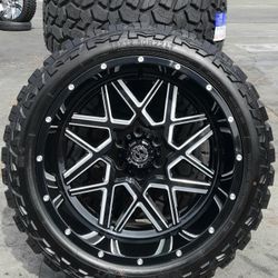 22" 22x12 Chevy Silverado GMC Sierra Black Wheels & Tires 33" Off-Road Suburban Escalade Tahoe Yukon F150 RAM Rims Rines Setof4..FINANCING 