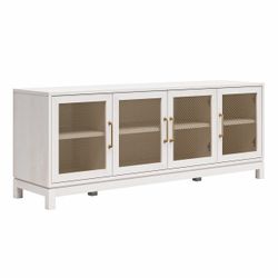 White Sideboard Cabinet with Gold Mesh Doors