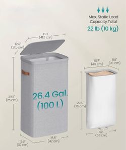 SONGMICS 100L Laundry Hamper Basket w/ Lid & Removable Bag - Gray
