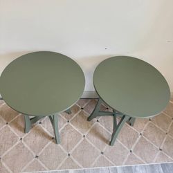 Beautiful green pair of wood side tables