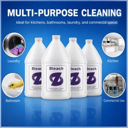 Liquid Chlorine Bleach Gallon – 4Pcs 1 Gallon Jug Bleach for Laundry, Household Cleaning, Commercial Use - Highly Concentrated Formula Bathroom Cleane