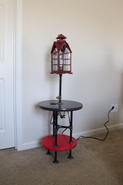 STEAMPUNK BILL MT#11 Japanese Monet Gardens Lantern Custom Table W/ Built In Lamp, Outlet & USB Portals Features Remote Controlled Color Changing Bulb