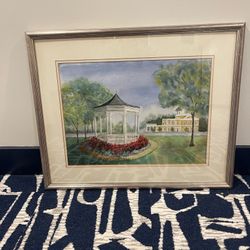 Chatham, NJ gazebo framed watercolor in great condition 26 high 31.5 wide Smoke free household