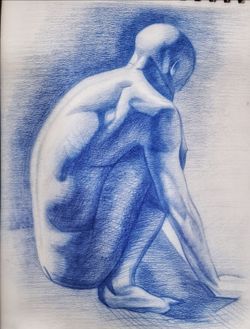 Drawing with blue pencil