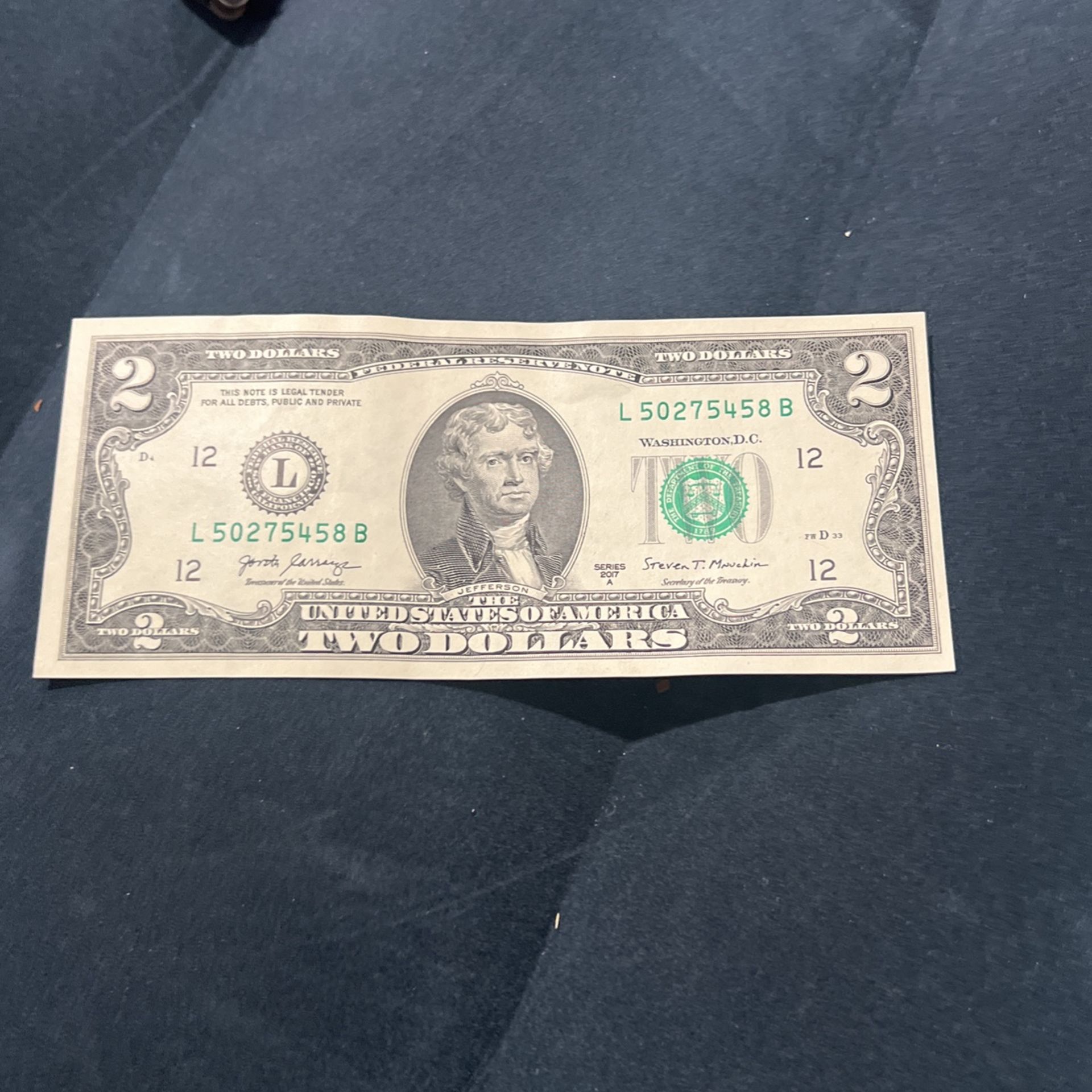Rare 2 Dollar Bill -misaligned Error - 