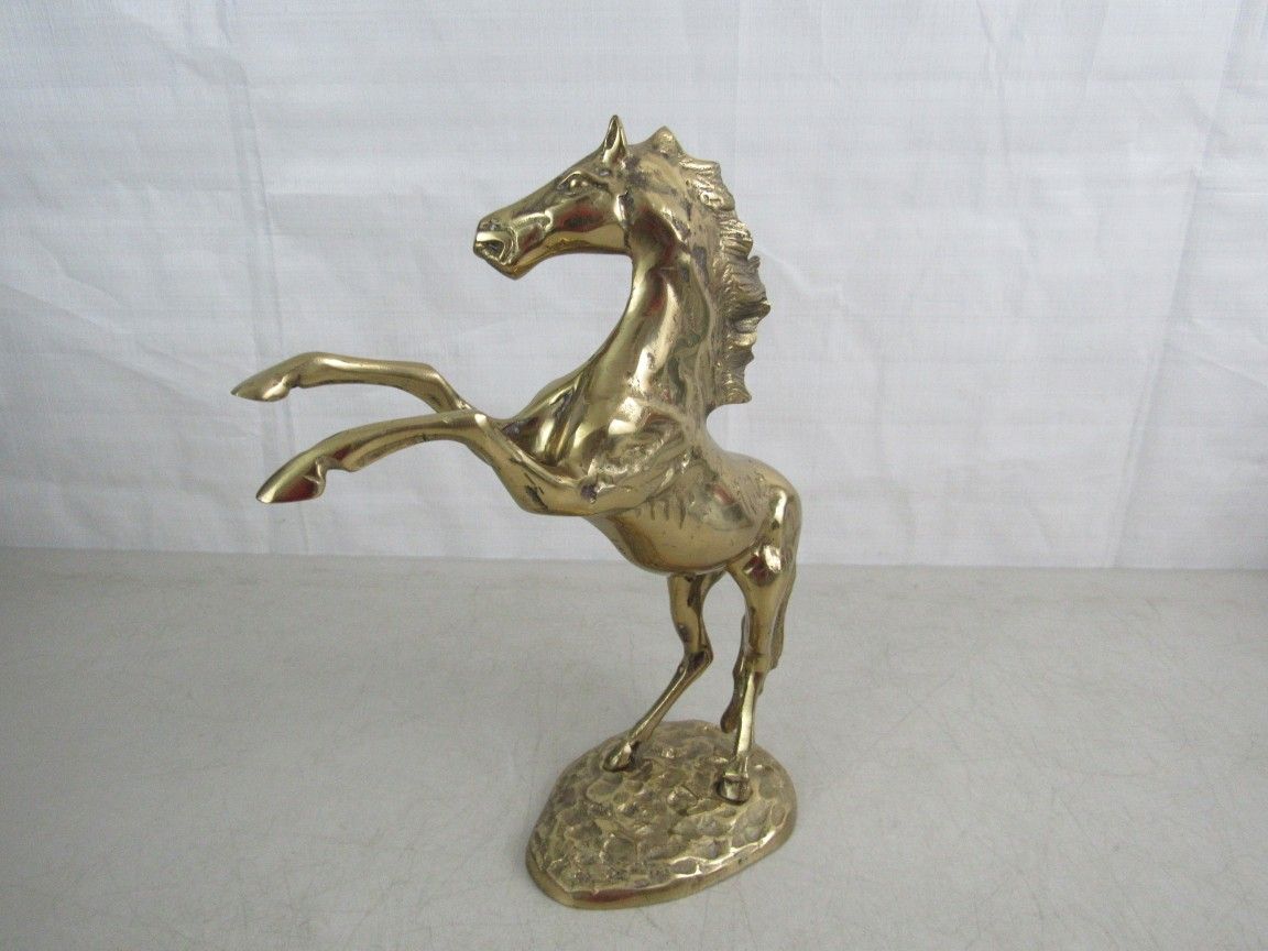 Solid Brass Rearing Horse Equestrian Vintage Statue 12" Tall


