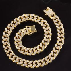 Iced Out Miami Cuban Chain Link Chain Gold Color 8 IN Inch 20 CM bracelet New