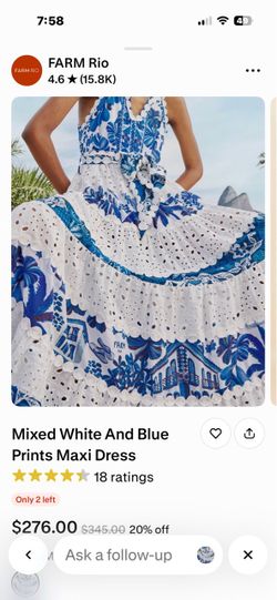 Farm Rio blue and white tiered maci dress