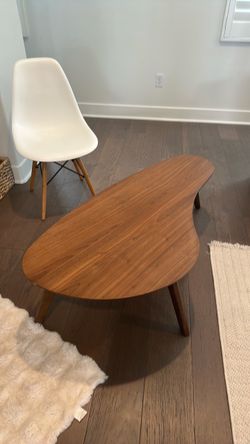 Walnut color modern contemporary coffe table.