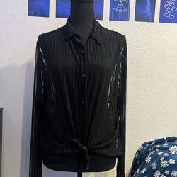Black Sheer Button-Up