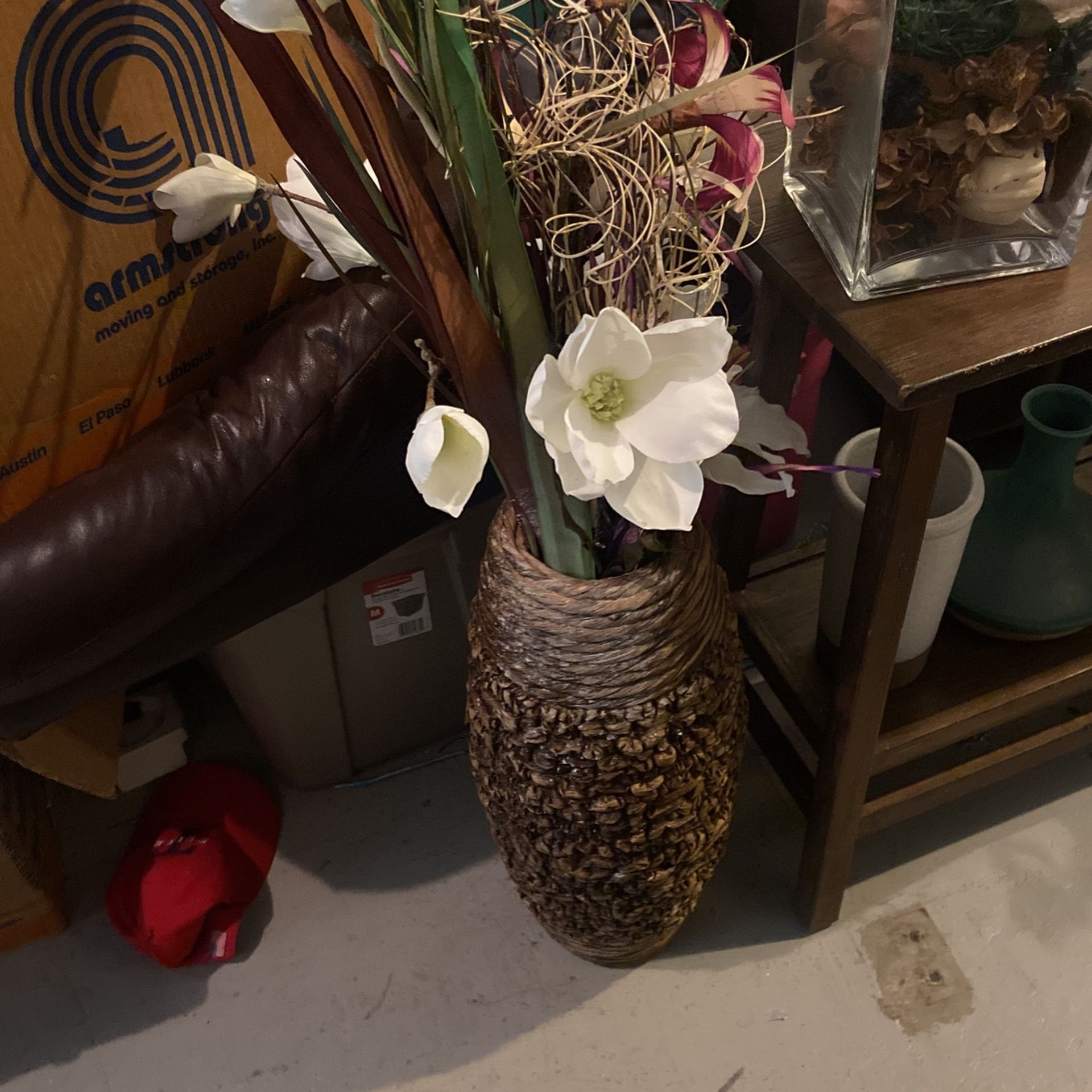 Fake Flowers In A Wooden Vase