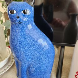 Vintage Cobalt Blue Ceramic Cat