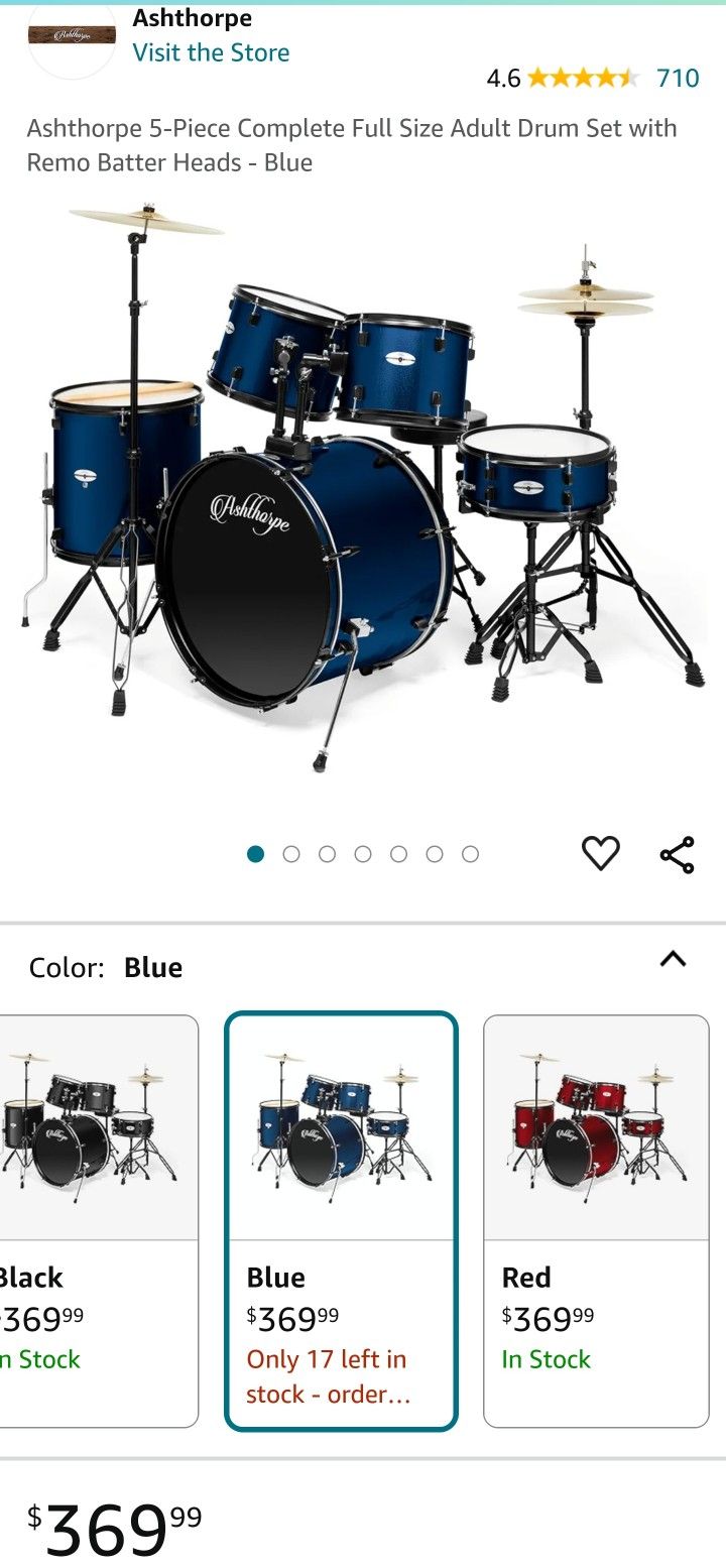 Ashthorpe Blue 5 Piece Adult Drum set