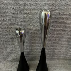 Set Of 2 Chrome Black Taper Candle Holder