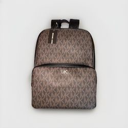 MICHAEL KORS EVERETT Front Pocket Brown MK Logo Black Leather Backpack Laptop