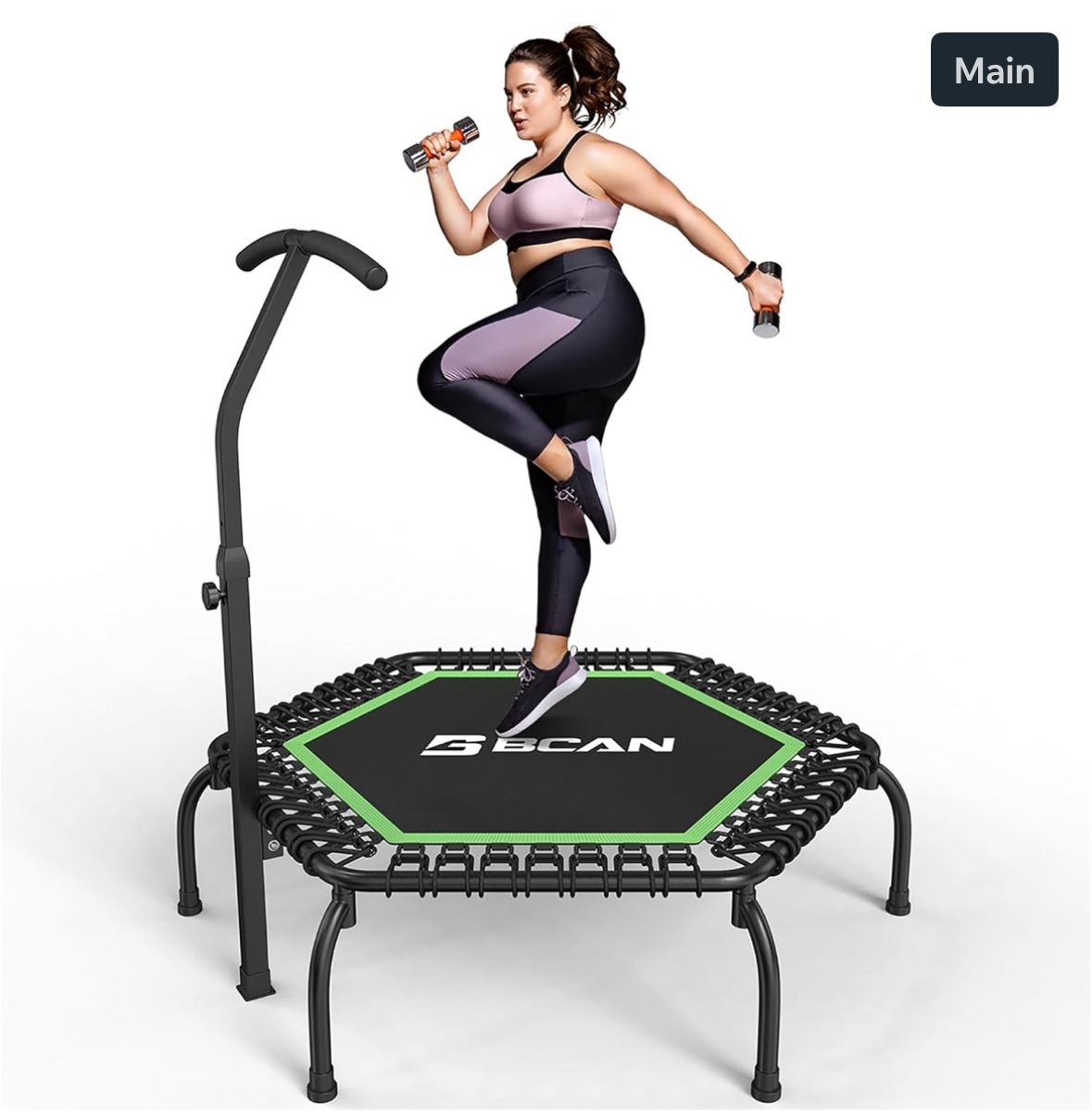 BCAN 48" Mini Trampoline, 550 LBS Fitness Trampoline with T-Adjustable Handle Ba