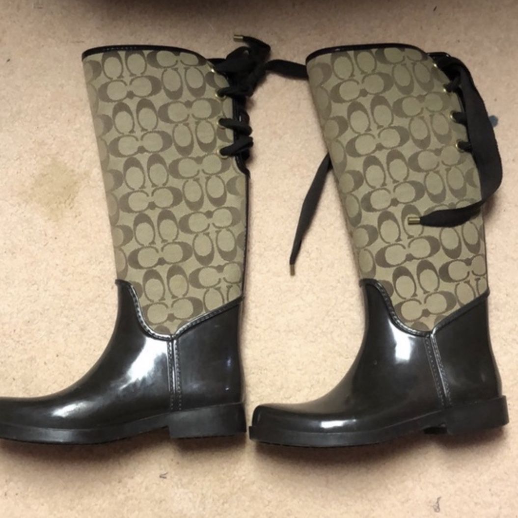 COACH Tall Rain Boots With Tie Up Back Size 10