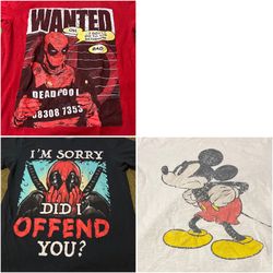 Boys Small Character Shirt Bundle (3 Pieces) Deadpool & Disney