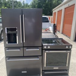 Kitchen Aid Refrigerator And Stove (black Stainless 