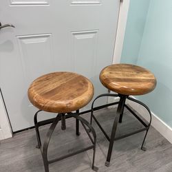 Industrial Adjustable Bar Stools – Set of 2 | Wood & Metal