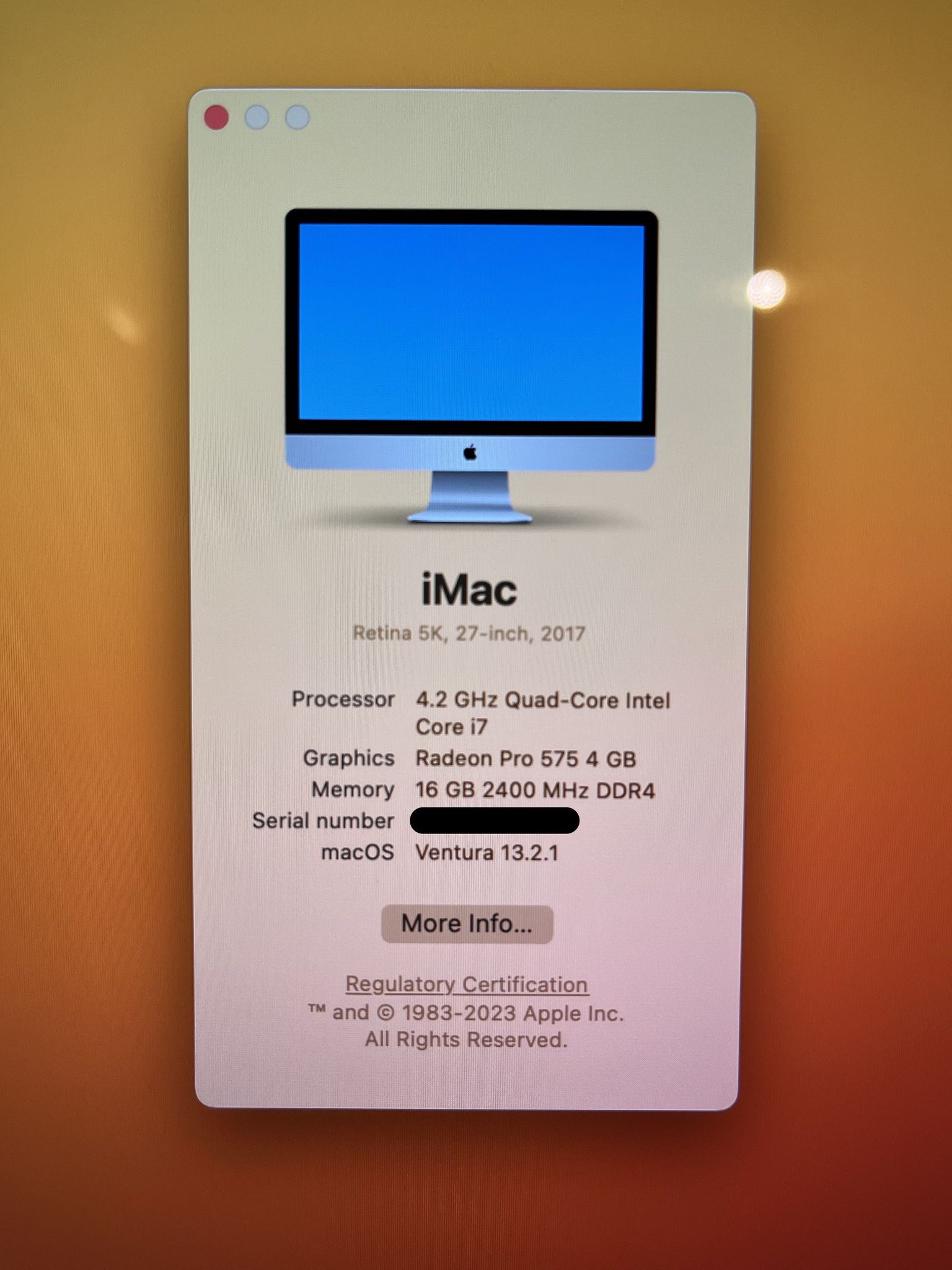 2017 27” 5K iMac w/ 4.2 GHz I7
