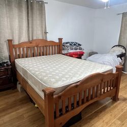 Queen Size Mattress, Box Spring, and Solid Wood Bedframe