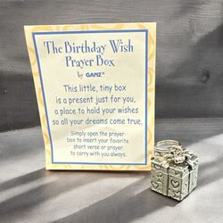 Vintage Rare GANZ Birthday Wish Prayer Box Treasure Charm Silver Hearts Stars