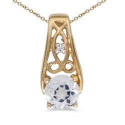 14k Yellow Gold Round White Topaz And Diamond Pendant