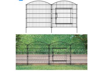 10 Panels No Dig Decorative Outdoor Garden Fence Fencing with Gate, 23.6ft (L) x 31.5in (H) Rustproof Metal Wire Border Animal Barrier for Dog, Rabbit