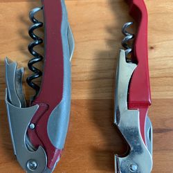 2 Red Silver Multifunctional Waiter's Friend Corkscrews Bottle Openers Set