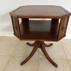 Leather Top Barrister Table 2 Tiers Brass Hardware