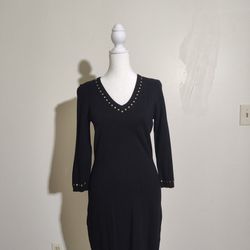 Calvin Klein Black Knit Dress W/ Gold Studs Size S