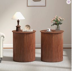 Brand new! Round Fluted Wood Side Tables Set of 2