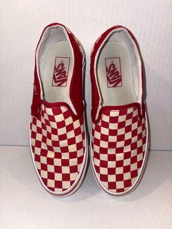 Vans Classic Slip-On shoes red and white checkered. #0060