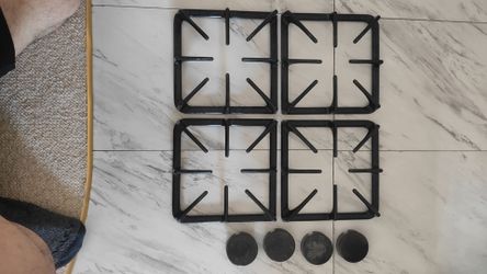Gas oven, range cast iron grates, burner heads and caps