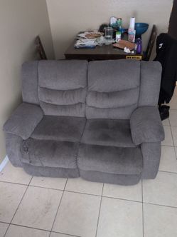 2 Grey Love Seat Couches (fully reclining)