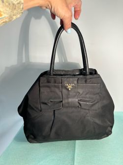 Prada Vintage Black Nylon Bow Handbag Tessuto Top Handle Bag Italy